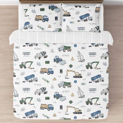Full Blue Microfiber Boys' Construction Truck Bedding Set