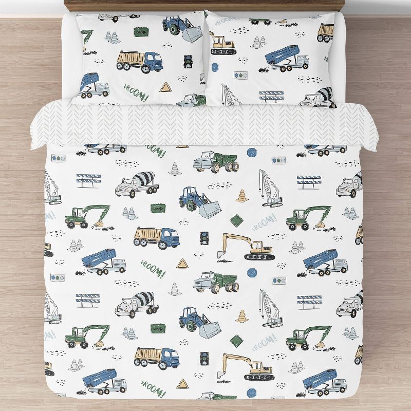 3pc Construction Truck Full/Queen Kids&#39; Comforter Bedding Set Green and Blue - Sweet Jojo Designs, 4 of 8