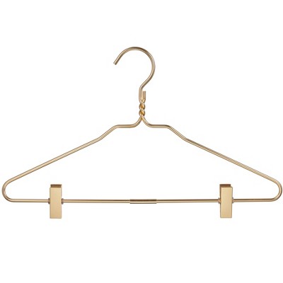 DEILSY Heavy-Duty Gold Aluminum Hangers with Clips – 10 Pack (Pants, Skirts, and Jeans)
