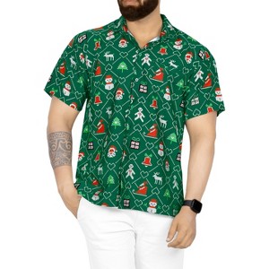 LA LEELA Men's Beach Short Sleeve Funky Santa Claus Party Dress Shirt Holiday Hawaiian Ugly Christmas Tree Gifts shirts for Men - 1 of 4