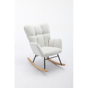 Lyngins Nursery Rocking Chair with Wood Rocking Legs,37.4 Inch Height Rocking Glider Chair,Teddy Accent Chair for Bedroom,Living Room,White - 1 of 4