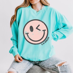 Simply Sage Market S.W.Smiley Pink Smiley Face Grunge Lightweight Garment Dyed Sweatshirt - 1 of 4