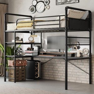 Loft Bunk Bed with L-Shaped Desk,Twin Loft Bed with Desk Underneath, Metal Bunk Beds with High Guardrail and Ladder,Easy Assembly - 1 of 4