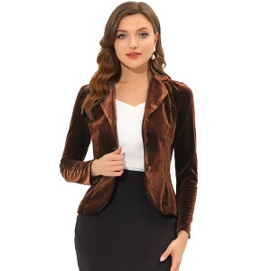 INSPIRE CHIC Women's Notched Lapel Long Sleeve Office Button Velvet Suit Blazer - 1 of 4