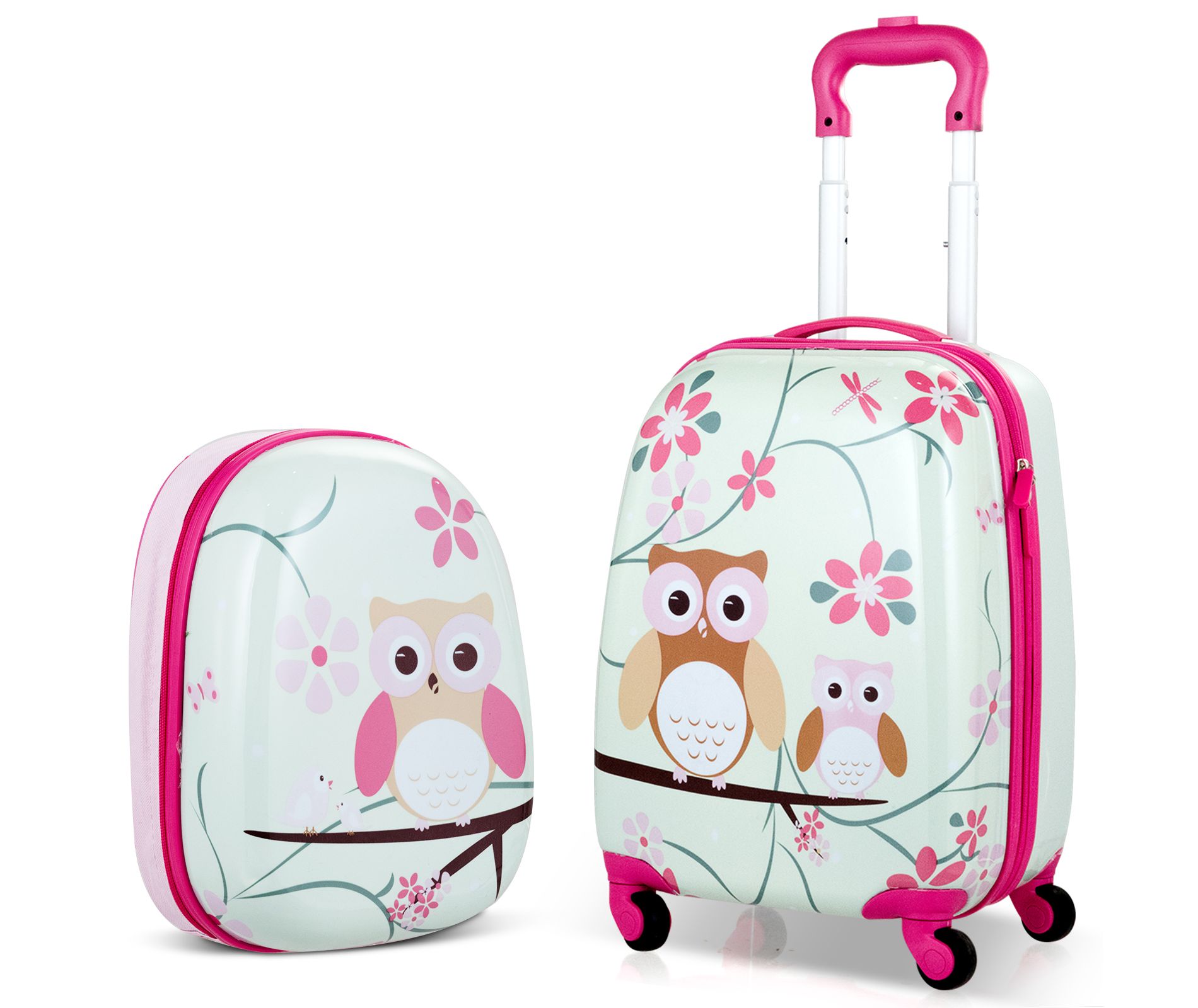 Gymax Kid Luggage Kids Carry On Luggage Set Kids Carry On Spinner Luggage Set Rolling Trolley Suitcase for Boys and Girls Travel Suitcases