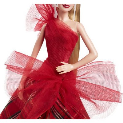 2024 Holiday Barbie Doll with Blonde Hair and Plaid Gown
