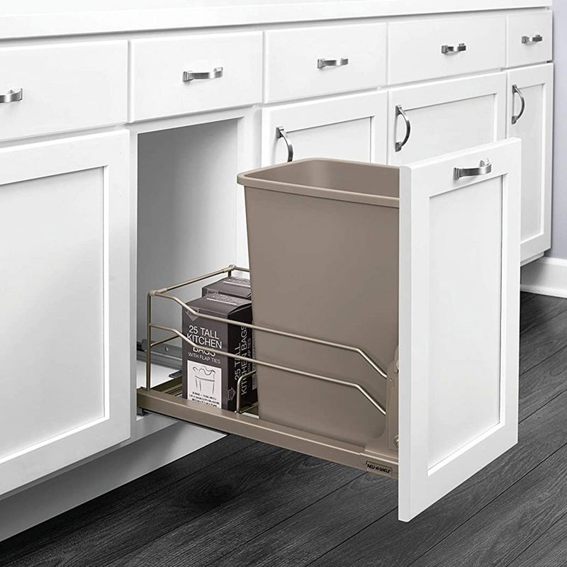 Rev-A-Shelf Pull-Out Trash Can for Under Kitchen Cabinets 35 Quart 8.75 Gallon with Soft-Close Slides and Rear Storage, Champagne, 53WC-1535SCDM, 2 of 6