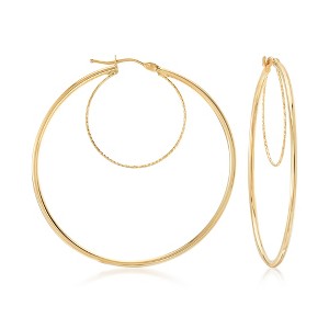 Ross-Simons Italian 10kt Yellow Gold Textured and Polished Double-Hoop Earrings - 1 of 4