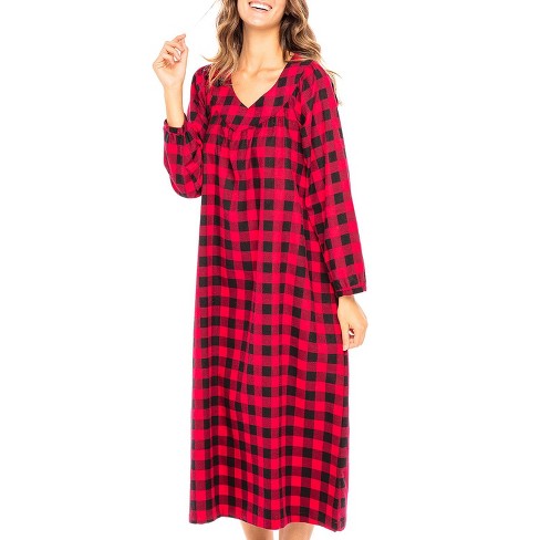 ADR Women's Cotton Flannel Sleep Shirt, Button Down Nightshirt, Nightgown  Red Buffalo Check Plaid Medium