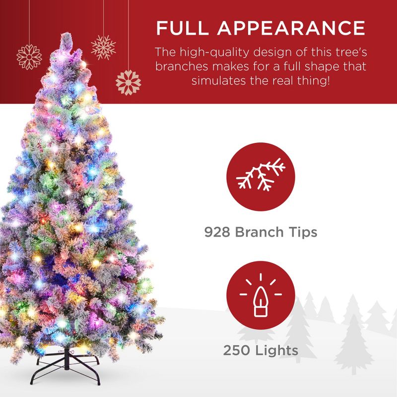 Best Choice Products Pre-Lit Holiday Christmas Pine Tree w/ Flocked Branches, Warm-White & Multicolored Lights, 4 of 8