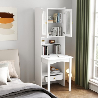 5-layer foldable convertible writing desk, desk cabinet with shelves and drawers multifunctional home office workstation
