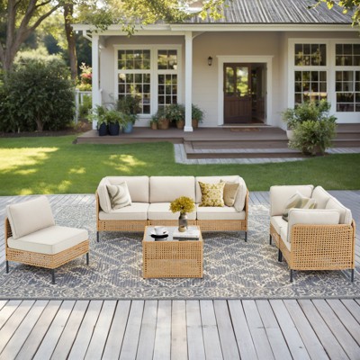Buenhomino Patio Furniture Set – Outdoor Sectional Wicker Sofa with Cushions, All-Weather PE Rattan Conversation Set for Garden, Balcony & Poolside