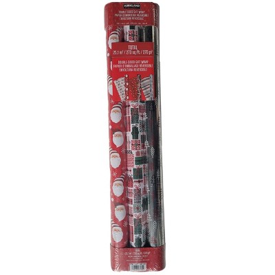 Kirkland Double-Sided Gift Wrap 3 Rolls Christmas Wrap 270 sq ft Silver/Red/White