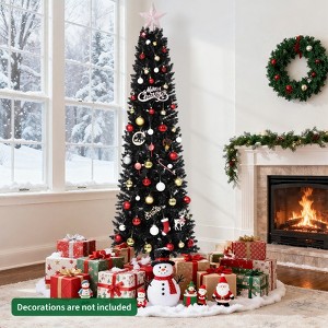 COZONY 6ft Pre-Lit Black Pencil Christmas Tree, 250 Color Changing LED Lights, Slim Xmas Tree - 1 of 4
