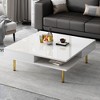 Wooakway Exquisite High Gloss Coffee Table with 4 Golden Legs and 2 Small Drawers - 4 of 4