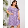 Clearlove Plus Size Dress Women's Plus Size Floral V-Neck Dress Short Sleeve Knee Length A-line Mini Dresses - 4 of 4