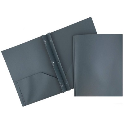 JAM 6pk POP 2 Pocket School Presentation Plastic Folders with Prong Fasteners Gray