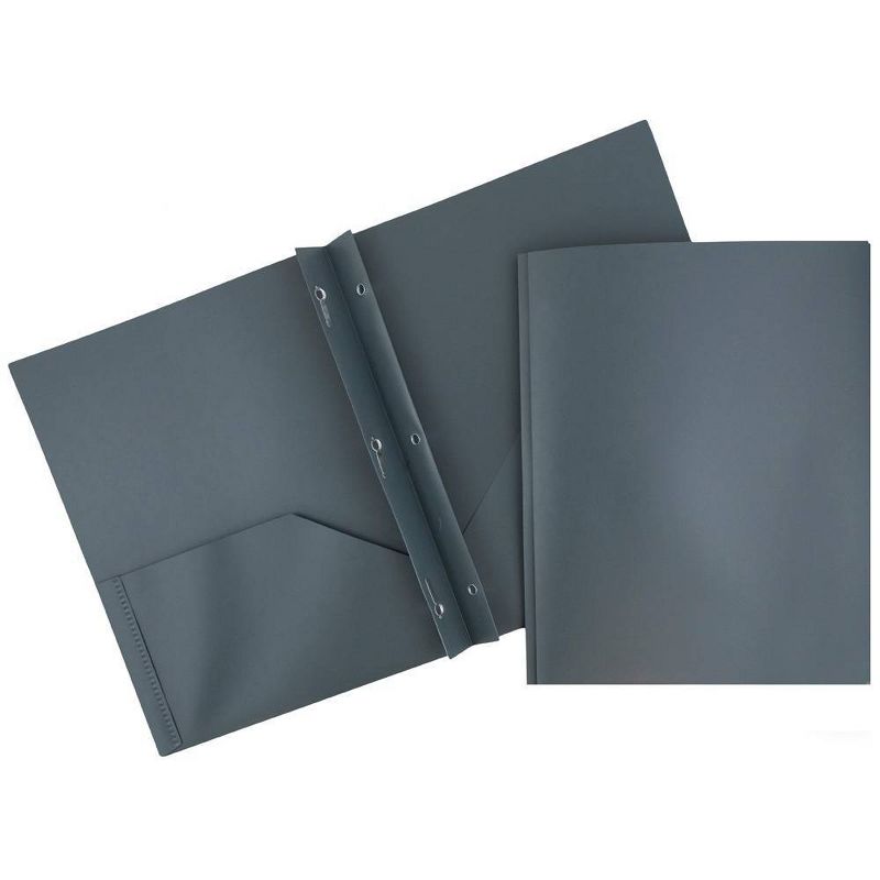 JAM 6pk POP 2 Pocket School Presentation Plastic Folders with Prong Fasteners Gray, 1 of 8