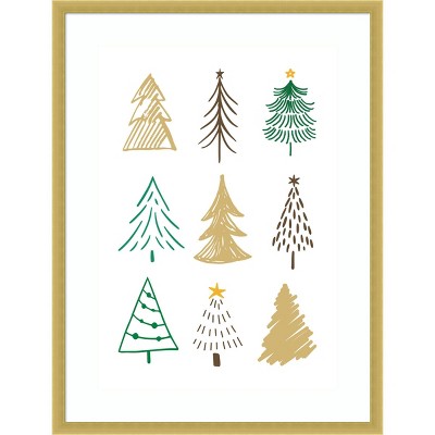 Gold Framed Christmas Trees Lithograph Wall Art, 19"x25"