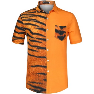 INSPIRE CHIC Men's Animal Print Short Sleeves Button Down Casual Patchwork Print Shirts
