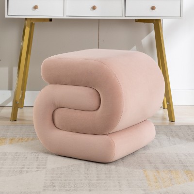 Upholstered Ottoman S-shape Makeup Vanity Stool Footstool, Velvet/Teddy - ModernLuxe