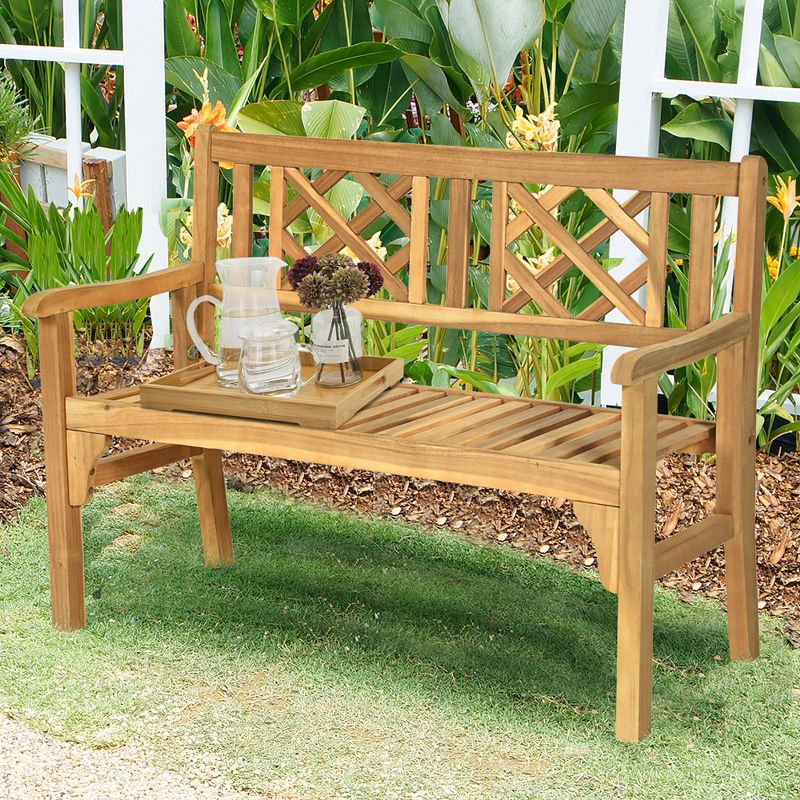 Costway Patio Outdoor Solid Wood Bench Folding Loveseat Chair Park Garden Deck Furniture, 3 of 11