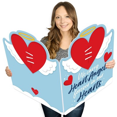 Big Dot of Happiness Heart Angel - Sympathy Giant Greeting Card - Big Shaped Jumborific Card