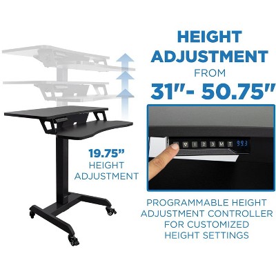 Black Electric Adjustable Standing Desk Converter with Wheels