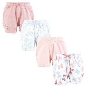 Hudson Baby Infant Girls Shorts Bottoms 4-Pack, Soft Butterfly Toile - 1 of 4