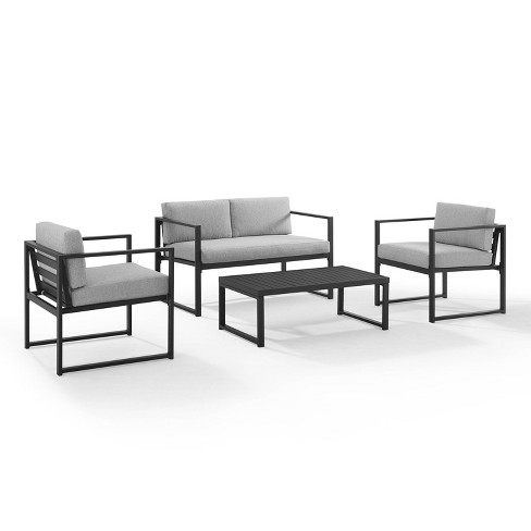 Hamilton Outdoor Metal 4 Piece Conversation Set Matte Black Crosley