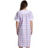 Dreamcrest Womens Short Sleeve Duster, Seersucker Plaid Housecoat/Women Sleepwear Zip Front Nightgown - 3 of 3