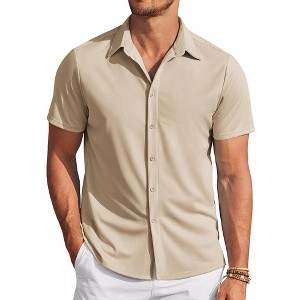 COOFANDY Mens Casual Wrinkle Free Shirts Short Sleeve Button Down Summer Stretch Dress Shirt - 1 of 4