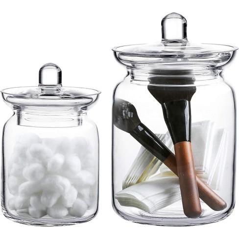 Whole Housewares Mini Glass Apothecary Jars, Bathroom Storage Organizer Canisters Set of 3