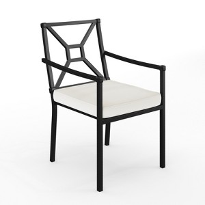 Martha Stewart Lily Pond Indoor-Outdoor Stackable Patio Dining Armchair with Steel Frame in Black with Cream All-Weather Cushion - 1 of 4