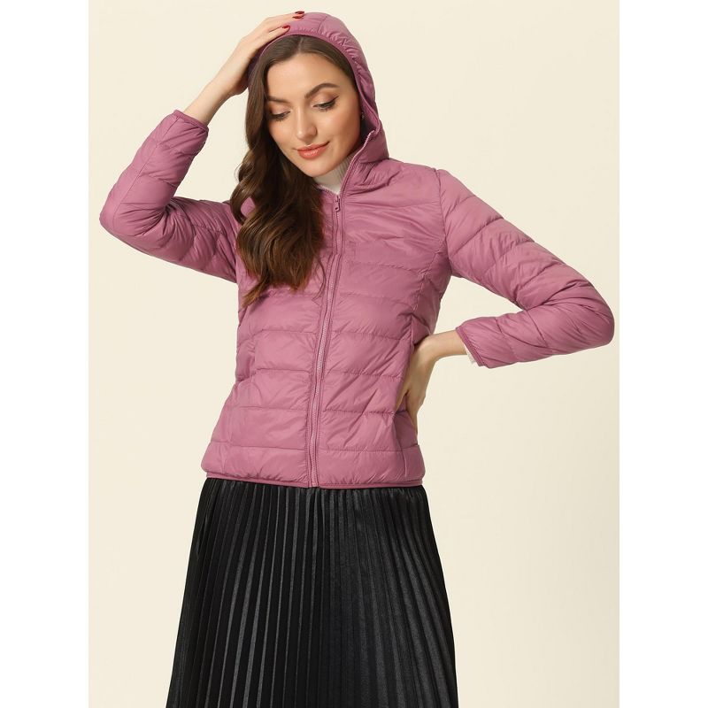 Allegra K Women's Hooded Packable Thickened Short Down Puffer Jacket, 3 of 7