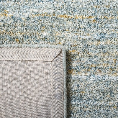 Handmade Tufted Blue and Olive Wool Square Rug
