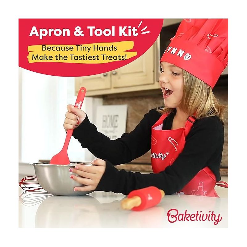 Baketivity Kids Chef Hat and Apron Set for Boys & Girls - One Size Fits All (Adjustable) - Premium, Washable Kids Apron and Chef Hat Set for Cooking, 2 of 8