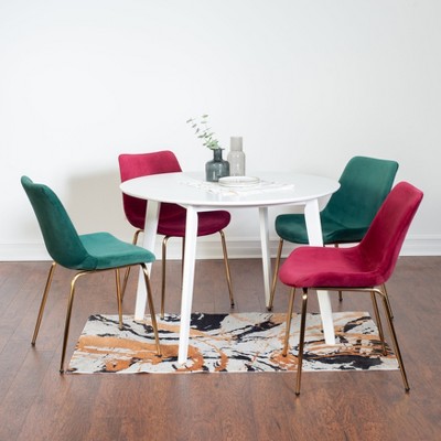 Roundhill Furniture Aufurr Contemporary Dining Set, White Round Dining Table with 4 Chairs, 5-Piece Green and Red