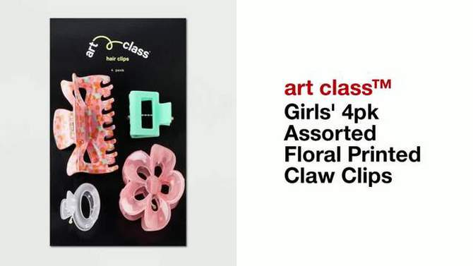 Girls&#39; 4pk Assorted Floral Printed Claw Clips - art class&#8482;, 2 of 5, play video