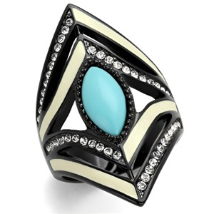 Slickblue Women’s Boho Ring, Black Steel with Sea Blue Turquoise, Yellow Epoxy & Crystals, Marquise Style, Size 5–10 - 1 of 4