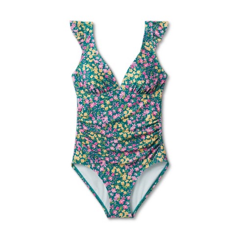 Floral Print Ruched Bust One-piece Swimsuit, High Cut Square Neck Colorful  Cute Bathing Suits, Women's Swimwear & Clothing