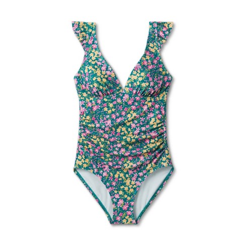 Women's Ruffle Strap Tie Wrap One Piece Swimsuit - Shade & Shore Small,  Teal