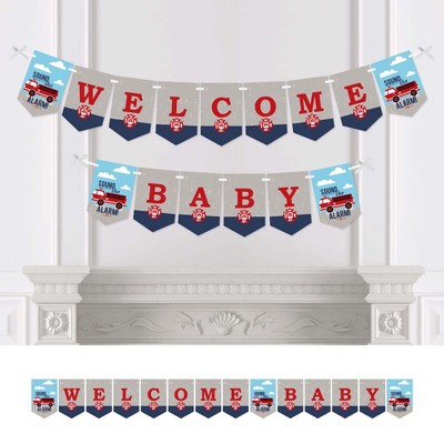 Big Dot of Happiness Fired Up Fire Truck - Firefighter Firetruck Baby Shower Bunting Banner - Party Decorations - Welcome Baby