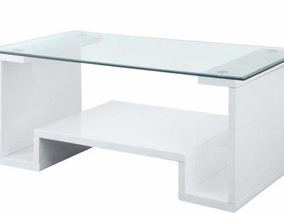 Nevaeh 47'' Clear Glass and White Gloss Coffee Table with Storage