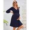 Women's Maternity Smocked 3/4 Sleeve Boho Dress V Neck Fall Casual Ruffle Flowy Midi Dress for Baby Shower Photoshoot - 4 of 4