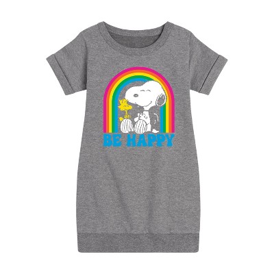- Peanuts - Be Happy Rainbow Graphic Short Sleeve Fleece Dress