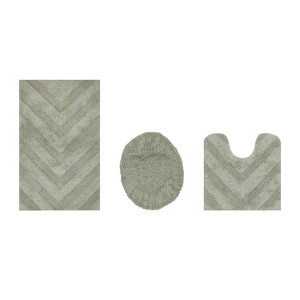 Hugo 3-Piece Bath Rug Set 100% Premium Cotton Tufted Chevron Pattern Bathmats for Bathroom, Super Soft Absorbent Machine Washable - 1 of 4