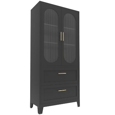 Modern Sideboard Decorative Storage Cabinet, CENGHU Console Table Cabinet with 2 Fluted Glass Doors for Living Room, Kitchen, Bedroom, Hallway