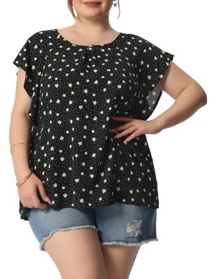 Agnes Orinda Women's Plus Size Summer Chiffon Polka Dots Round Neck Top :  Target