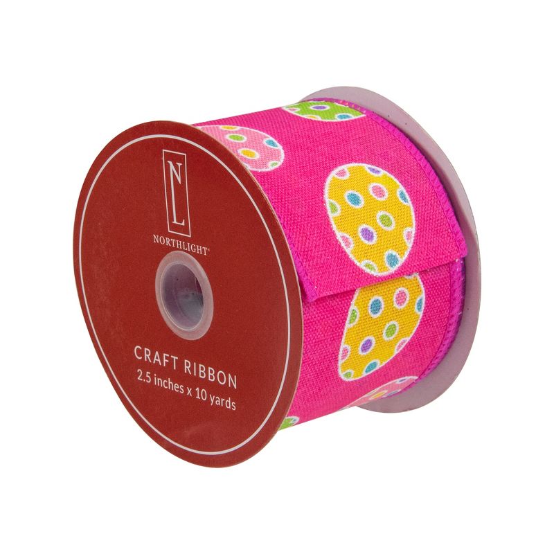 Northlight Pink with Easter Egg Design Wired Spring Craft Ribbon 2.5" x 10 Yards, 3 of 4